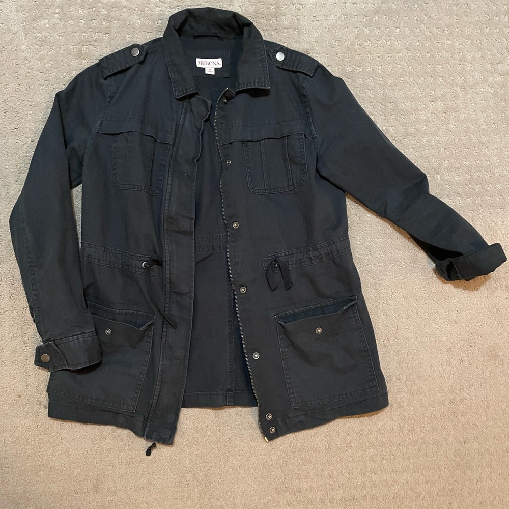 Merona utility jacket, size xs, distressed black wash